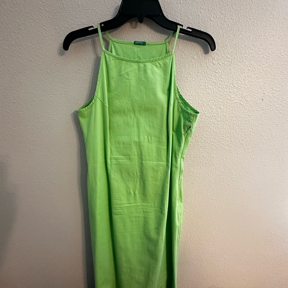 United Colors of Benetton Stretch Green Dress Cotton & Spandex small pink spot